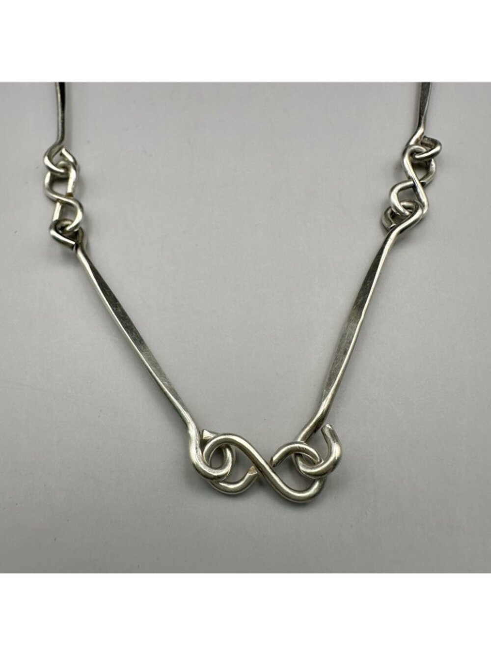 Modernist Chain Necklace Signed Daedalus Ltd London 1970 Sterling Silver 30" Lg - Picture 2 of 7